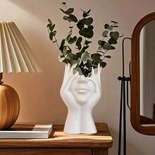 1pc Face Vase, Flower Vase, Desk Decor, Plastic Body Vase, Female Shape, Ideal Shelf, Modern Farmhouse Table, Small Cute Bookcase, Half Face - Face Vase - View 5