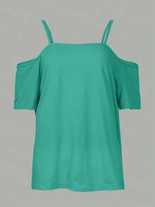 1pc Colorblock Leopard Print Patchwork Knit Fabric Sleeveless T-Shirt, Suitable For Vacation & Beach In Summer Casual - Turquoise - View 2