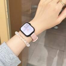 1条透气镂空心形设计运动表带,兼容38mm、40mm、41mm、42mm、44mm、45mm、49mm尺寸的1/2/3/4/5/6/7/8/9/10/SE/Ultra系列手表,耐用、柔软、时尚,女士表带 - 粉色 - 查看 3