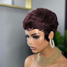 Short Wigs For Black Women, Real Hair Pixie Short Wigs, Brown, Black, Multi-Color Short Layered Wigs, Christmas & Daily Fashion Layered Short Wigs With Bangs - Multicolor - View 12
