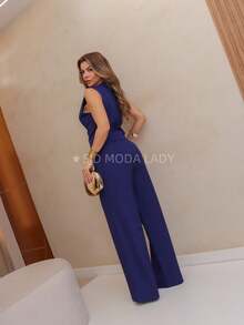 SAKURA LADY FASHION [G1-44][G2-46][G3-48] Women's Set, 2 Pieces, Vest With Buttons And Faux Pocket, Louis Twill Fabric, Luxury Set Vest And Wide-Leg Pants, Chic Striped Set, Casual Suit, Elegant Look, Formal Wear, Set For Events, Refined Look, Modern Suit, Stylish Suit, Sophisticated Women's Clothing, Lightweight Tailoring, Comfort And Elegance, Party Set, Women's Vest, Comfortable Pants, Urban Women's Look, Ideal For Work, Perfectly Fitting Clothing, Versatile Set, Suit With Personality, Casual Women's Fashion, Practical And Elegant Style, Summer Look, Sweet, Cute, Best Quality, Christmas Women's Clothing - 藏蓝色 - 查看 4