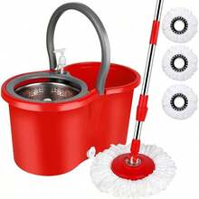 360° Rotating Spin Mop & Bucket With Wringer, Floor Cleaning System With Extended Long Handle, Equipped With Multiple Microfiber Mop Refills, Portable Household Cleaning Tool For Indoor Hard Floor Washing - Màu đỏ - Xem 1