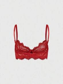 ROMWE Goth Women's Fashion Floral Lace Underwire Triangle Cup Bra - Đỏ - Xem 2