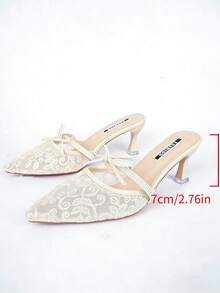 planare Giày sandal cao gót mũi nhọn màu be thời trang mùa hè dành cho nữ, thanh lịch, thoáng khí, chất liệu lưới, thêu họa tiết, thích hợp cho đi làm hàng ngày, hẹn hò, đám cưới. - Màu be - Xem 9