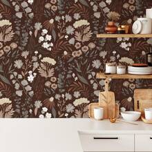 ihomeli Giấy dán tường tự dính Pretty Wild Mushy - Tranh dán tường đồng cỏ mộng mơ dịu nhẹ, giấy dán tường hoa văn phong cách Boho, giấy dán tường bóc dán có thể tháo rời - Nhiều màu - Xem 1