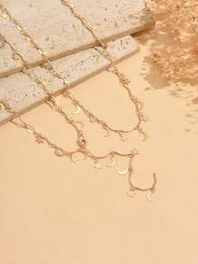 2pcs/Set Gold Moon Tassel Necklace, Fashionable Versatile Y-Shaped Long Necklace, Unique Neck Jewelry Suitable For Daily Wear And Party/Music Festival, Chain Length Can Be Customized - Gold - View 3
