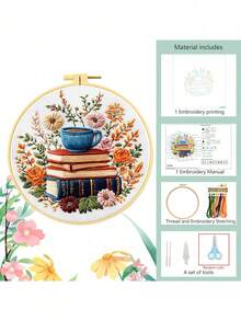 Embroidery Kit, 20X20Cm/7.9X7.9 Inches, Featuring Book And Floral Patterns For Hand Embroidery, Suitable For Adult Beginners. It Includes Embroidery Fabric, Instructions, Embroidery Hoop, And Needle And Thread,Suitable For Adult Users -Birthday Gifts For Soul Friends,Mother's Day Gift - Multicolor - View 11