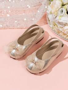 Giày sandal công chúa màu bạc, vàng, hồng có nơ cho bé gái, sandal đế mềm chống trượt mũi kín cho trẻ em, giày dự tiệc cho bé gái. - Vàng - Xem 1