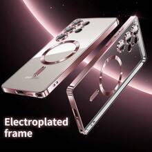 Luxury Glitter Plated Transparent Silicone Soft Case With Magnetic Cover For Galaxy S26, S25 Edge, S24, S23, S21 FE, S22 Ultra Plus - Black - View 3