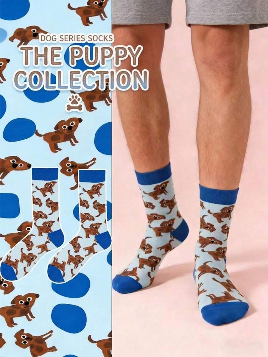 1 par de nuevos calcetines con estampado de perro salchicha, estilo de moda europeo y americano al estilo INS, calcetines hasta el tobillo, adecuados para hombres y mujeres, versátiles para todas las estaciones - Multicolor - Ver 1