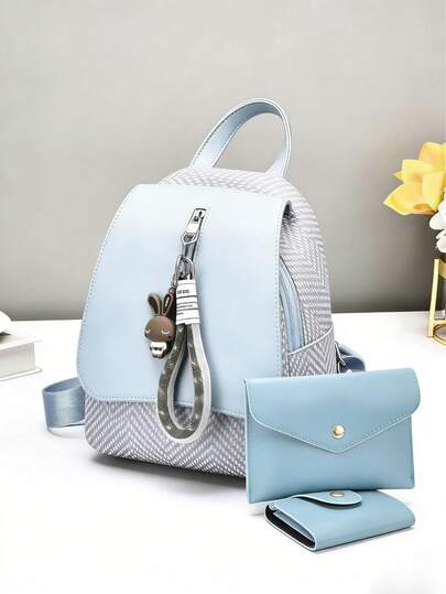 3件套女士背包套装，纯色百搭女包，糖果色背包