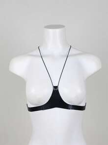 Black Adjustable Body Harness – Minimalist Faux Leather Chest Accessory For Layered Fashion Styling - Black - View 4