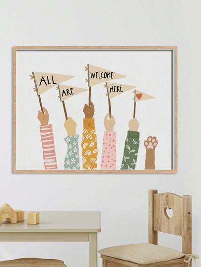 1pc, Canvas Wall Art, Framed Nursery Wall Art, Colorful Inclusive Poster, Perfect For Classroom Decor, "Welcome Everyone" Theme, Ideal For Playrooms, Kids' Rooms, Homeschool Decor, Kids' Room Decor, Art For Boys' Rooms, Rustic Gallery Wall Set, Nursery Decor Posters, Cute Animal Kids' Room Art, Playroom Posters, Newborn Gifts, Preschool Decor, Classroom Decor