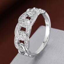 1pc Chain-Shaped Design Cubic Zirconia Inlaid Women's Ring - Multicolor - View 2
