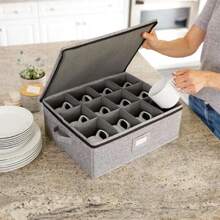 Mug Storage Container - 16" X 13" X 6"H - Holds 12 Coffee Mugs - Tea Cups - Mugs - Hard Shell And Stackable - Includes Insert Card For Labeling, 44601577 - 紫色 - 查看 2