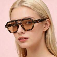 1副多边形时尚眼镜，新款高端防紫外线时尚眼镜，男女皆宜 - 玳瑁框茶片 - 查看 3