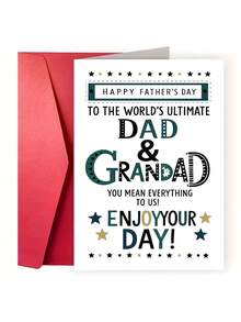1 pieza Tarjeta del Día del Padre con estilo retro | Tarjeta de felicitación para papá y abuelo | Detalles de estrellas, mensaje cálido, sobre - multicolor - Ver 7