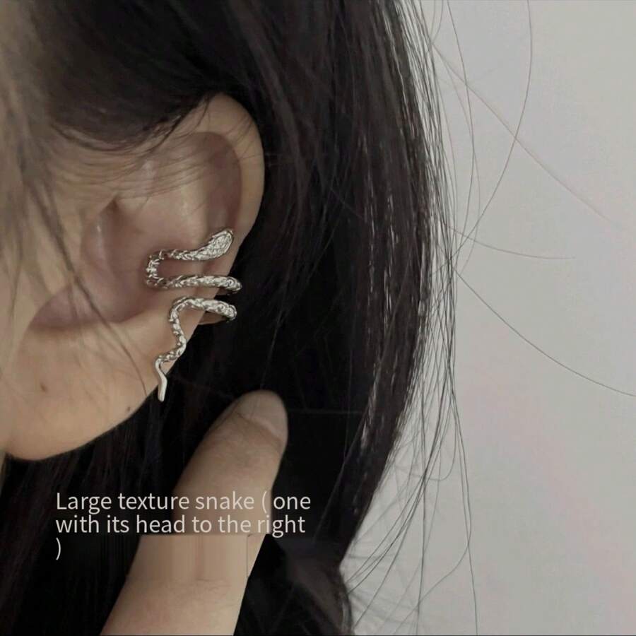 1 Fashionable Cool Elegant Low-Key Silver Small Snake Ear Clip Unisex Daily Wear Party Gift Outdoor Celebration Holiday Carnival Back To School Season - Antique Silver - View 1