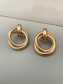 1 Đôi bông tai khoen hình học bất đối xứng phóng khoáng thời trang, bông tai xoắn rỗng kiểu retro sang trọng, phù hợp cho phụ nữ đeo hàng ngày và trong các dịp lễ hội. - hình học - Xem 3