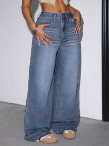 Women's Casual Loose Wide Leg Jeans With Pockets, Suitable For Daily Wear Spring - 輕洗 - 查看 7