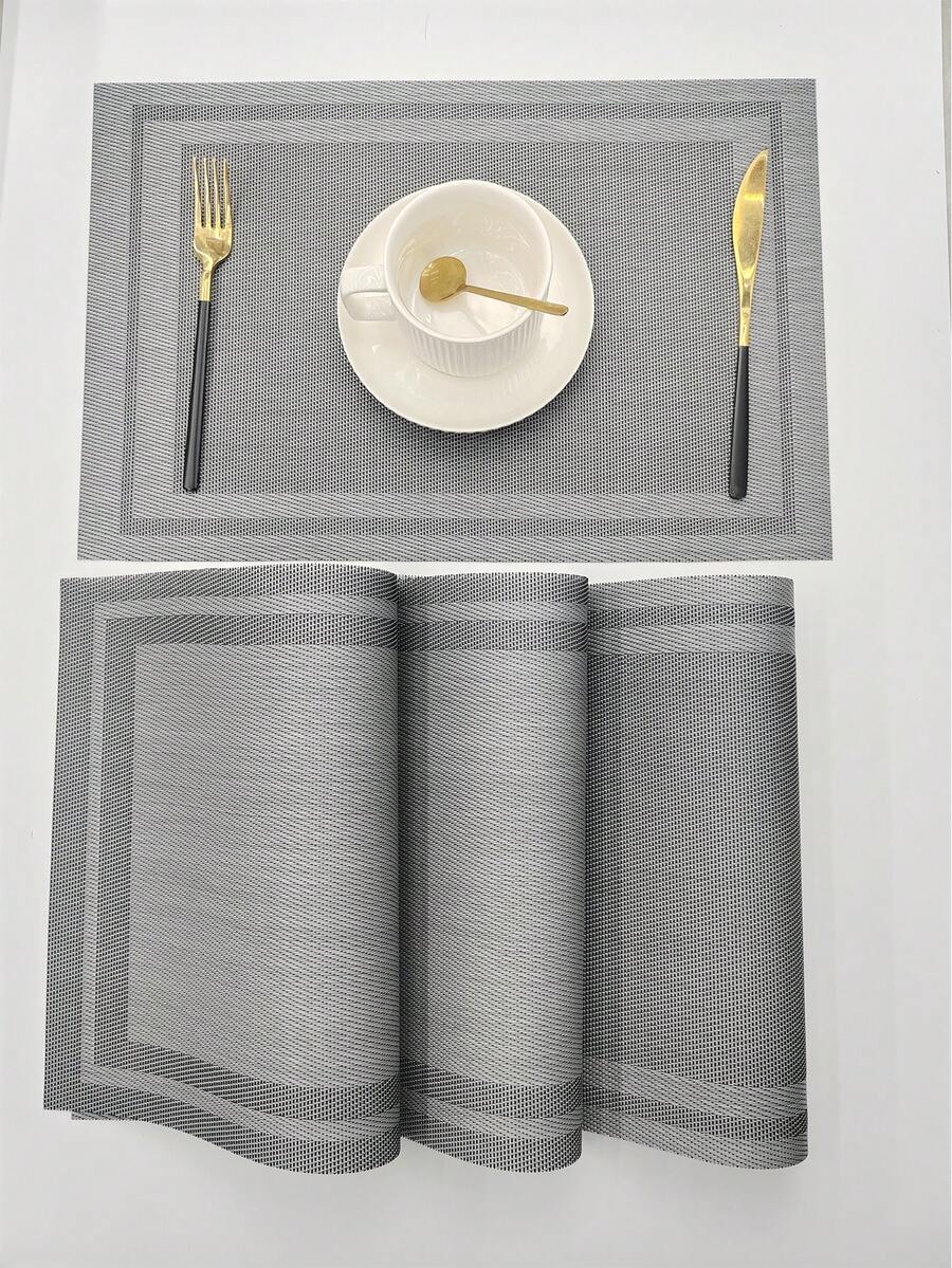 1/2/4/6 piezas Set de Individuales Tejidos de PVC a Rayas Multicolor, Individuales Rectangulares Lavables Adecuados para Decoración del Hogar y Cocina - Multicolor - Ver 1