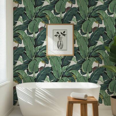 ihomeli Giấy dán tường hình lá chuối, giấy dán tường lá cọ nhiệt đới, giấy dán tường tự dính, có thể bóc và dán, thích hợp trang trí phòng trẻ em, tự trang trí nhà cửa.
