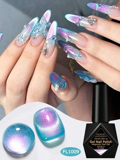  FOUR LILY 10ml 极光珍珠磁性猫眼凝胶指甲油，6 色全息闪亮 UV/LED 可卸凝胶，持久美人鱼珍珠光泽指甲油