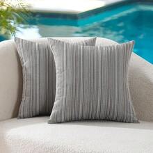 Outdoor Waterproof Throw Pillow Covers 20x20 Set Of 2 Decorative Outside Patio Furniture Cushion Cases Decor For Garden Bench Porch Couch Tent Chair Sunbrella Stripe Grey Purple - 灰紫色 20 英吋 x 20 英吋(2 件裝) - 查看 1