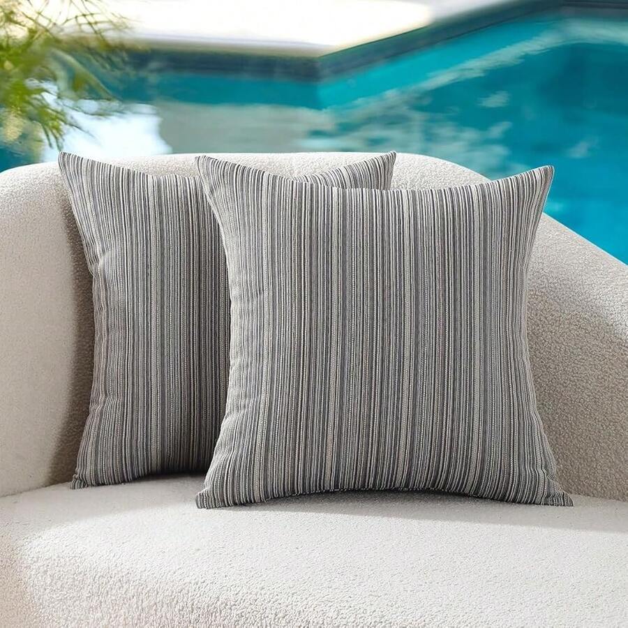 Outdoor Waterproof Throw Pillow Covers 16x16 Set Of 2 Decorative Outside Patio Furniture Cushion Cases Decor For Garden Bench Porch Couch Tent Chair Sunbrella Stripe Grey Purple - 灰紫色 16 英吋 x 16 英吋(2 件裝) - 查看 1