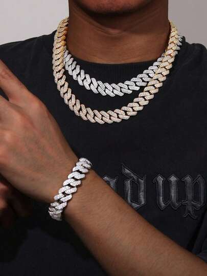 1pc Fashion Rhinestone Rhombus Necklace, Unisex Shiny Necklace & Bracelet Suitable For Music Festivals, Everyday Wear, Parties, Available In Multiple Sizes