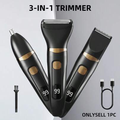 Conjunto Recarregável de Máquina de Cortar Cabelo Elétrica Masculina 3 em 1 - Aparador de Cabelo Elétrico + Barbeador Elétrico + Aparador de Pelos do Nariz, Ferramentas de Grooming, Kit de Corte de Cabelo, Uso Doméstico/Viagem, Presente para Pai, Marido, Filho, Irmão