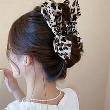 New Leopard Print Fabric Double-Sided Bow Large Hair Claw Clip, High-End Hair Accessory For The Back Of The Head - 豹紋抓夾-咖色 - 查看 11