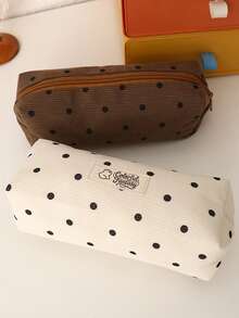 1PC Minimalist Polka Dot Pattern Pencil Case, Large Capacity Fabric Pen Organizer Pouch With Zipper For School Supplies & Office Desk, Simple Korean Style Pencil Case - Single Piece - View 11