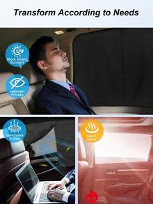 27.95" X 18.5" Dual Layer Magnetic Privacy Car Sunshade, Blocks UV And Heat, Adjustable Tie Straps Fit Rear And Side Windows, Suitable For Home, Pets And Remote Work, Adjustable Privacy/Visibility, Magnetic Rear Window Curtain - Double-layer Curtains - View 6