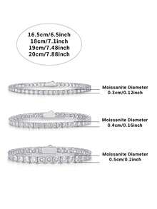1pc Moissanite Tennis Bracelet 925 Sterling Silver Women's Tennis Bracelet, Hip-Hop Personalized Tennis Bracelet, Luxury Fashion Gift For Valentine's Day, Mother's Day, Wedding, Anniversary, Birthday, Daily Wear - Silver - View 13