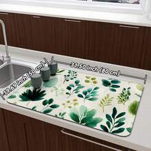 Leaf Printed Heat Insulation Cup Mat, Rubber Bottom Absorbent Non-Slip Kitchen Countertop Draining Mat, Quick Dry - Mustard Yellow - View 15