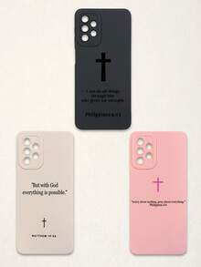 标语三件套圣经经文十字架手机壳，基督教信仰风格，柔软保护套，简约文字布局+十字架符号，印有腓立比书4:13，适配多种手机款式，全边防摔设计，精准开孔，适合宗教信徒日常使用，教会礼物，生日/毕业/宗教节日礼物，兼容和Galaxy手机 - 彩色 - 查看 44