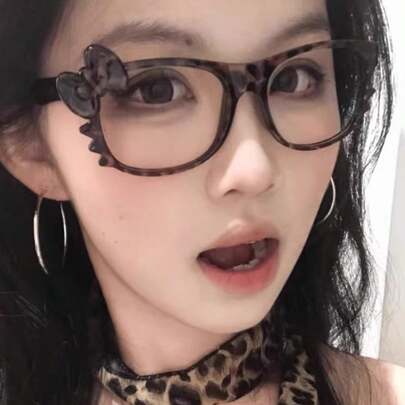 1 gọng kính mắt họa tiết da báo cổ điển và nơ hoa - Nhẹ nhàng và thời trang, phù hợp đeo hàng ngày, thiết kế mắt mèo với điểm nhấn nơ trang trí, hoàn hảo cho vẻ ngoài và làm quà tặng/dự tiệc.