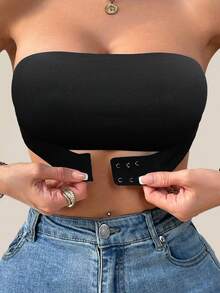 1pc Strapless Front Closure Seamless Wireless Bra, High Elasticity, Soft Fabric, Slip-Resistant, Women's Underwear - Black - View 4