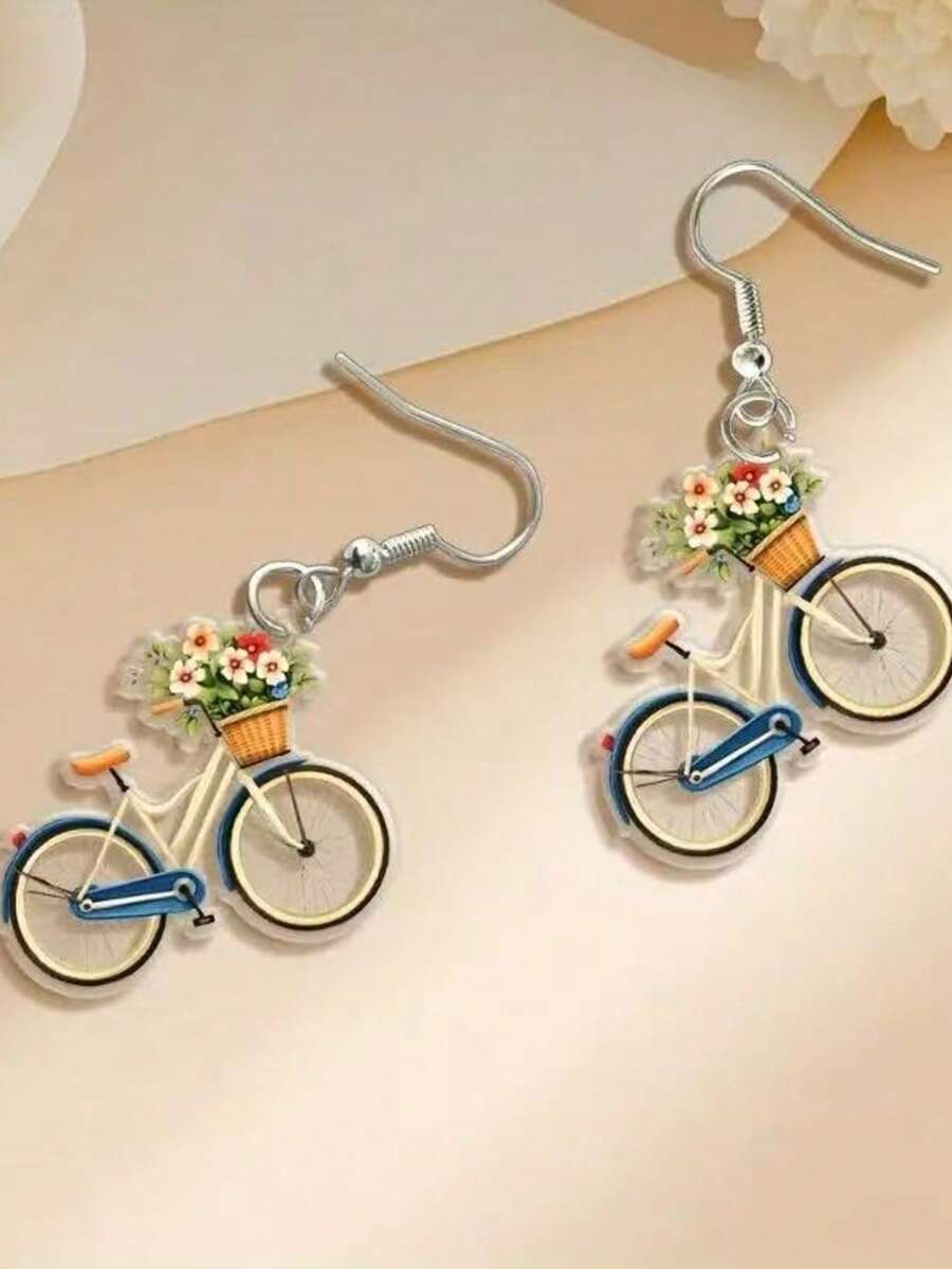 Khuyên tai nữ thời trang thiết kế hình xe đạp 2D phẳng - Kiểu dáng retro | Chất liệu acrylic và sắt, phù hợp đeo hàng ngày, mọi mùa. - Nhiều màu - Xem 1