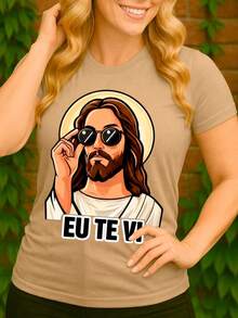 T-Shirt "Jesus Saw This With His Eyes" Religious Christian Catholic Evangelical Basic Unisex 100% Premium Cotton – Men's And Women's | Casual, Streetwear, Plus Size, New Arrival With Immediate Shipping In Various Colors - 卡其色 - 查看 3