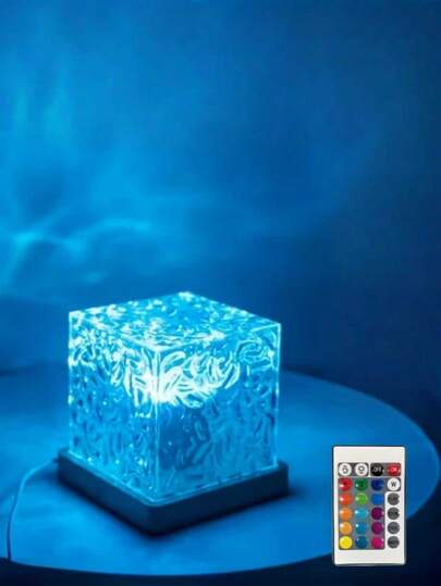 1 đèn ngủ chiếu hình sóng nước 16 màu, đèn pha lê hình khối phát sáng có điều khiển cảm ứng/điều khiển từ xa, thích hợp cho phòng ngủ, tiệc tùng, rạp chiếu phim tại nhà, phòng tập yoga, bữa tối lãng mạn, Ngày của Cha, Ngày của Mẹ.