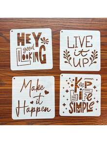 15pcs/Set Random Pattern Inspirational Quote Hollow Template, Lucky English Stencils For Spray Painting, Hand Painting, Printing On Wood, Fabric, Wall, Glass, Reusable Plastic Material - Motivational Words - View 5