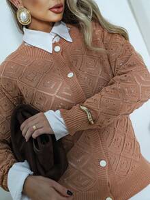 Women's Long Sleeve Cardigan In Knitted Blouse With Buttons, Elegant Coat For Winter And Everyday Wear, Women's Thin Cardigan Blouse - 淺粉色 - 查看 2