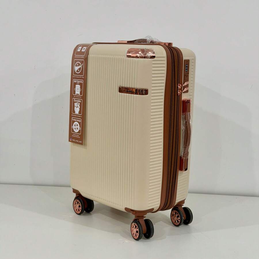 High-Quality Carry-On Suitcase, 4-Piece Double-Wheel Design, 360-Degree Rotating Wheels, 8kg Capacity. - màu be với màu nâu - Xem 1