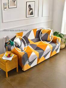 1pc Full Coverage Sofa Cover, Pet Proof Anti-Dust Decorative Sofa Slipcover, Geometric Printed, Colorful, Suitable For 1/2/3/4 Seater Sofa, All Season Use - Multicolor - View 6