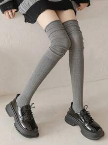 1pair Women's Over-Knee Winter Warm Boot Socks, Long And Thigh High, Cozy - Xám - Xem 3