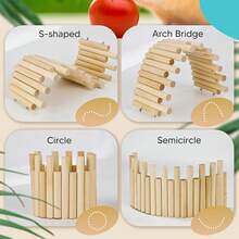 1pc Transformable Foldable Wooden Small Pet Fence, DIY Freely Assembled Ladder Toy, Hamster/Gerbil Indoor Staircase Hideout - Multicolor - View 3