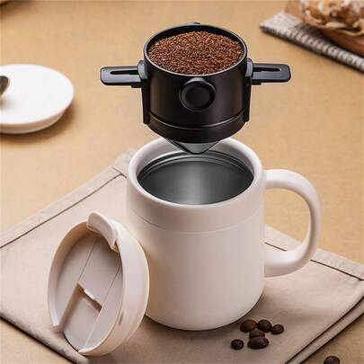 Stainless Steel Reusable Coffee Filter - Portable, Foldable Design With Hand-Flush Feature For Outdoor & BBQ Cooking
