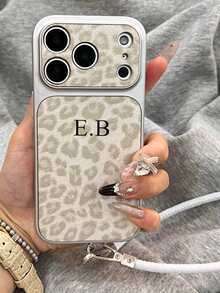 Personalized Glitter Customized Name Crocodile Pattern Faux Leather Bring A Short RopePhone Case Compatible With IPhone 17 Pro Max 16 Pro Max 15 Pro Max 14 13 Pro Max Shockproof Lens Protective Back Cover - White - View 3
